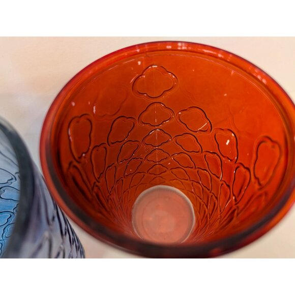 Set Of 2 Vintage Blue & Red Embossed Pattern Drinking Glasses 16 Oz Each - Picture 5 of 9